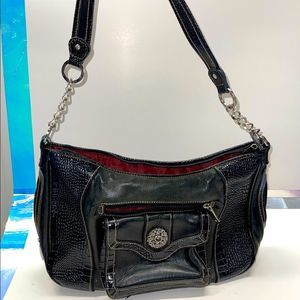 M.C. Handbags Black Genuine Leather Brighton/Biker Style Chain Purse